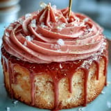 Delicate pink rosé velvet cake layered with tangy cream cheese frosting and elegant gold ganache drizzle.