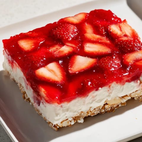 This Strawberry Pretzel Salad has a creamy, sweet filling between a crunchy crust and vibrant berries.
