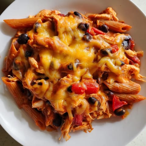 Tossing shredded chicken and black beans into the pan with red enchilada sauce for a Tex-Mex twist.