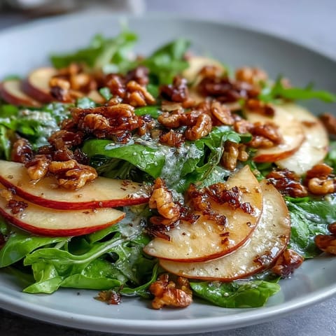 Fresh Apple and Walnut Salad features crisp apple slices, crunchy walnuts, and tangy vinaigrette over mixed greens, topped with crumbled blue cheese.  