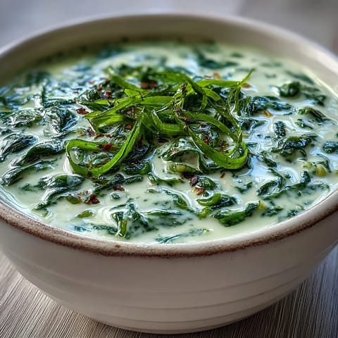 A close-up of vibrant spinach coriander lemongrass soup, showcasing its creamy coconut milk base and fresh green garnishes.