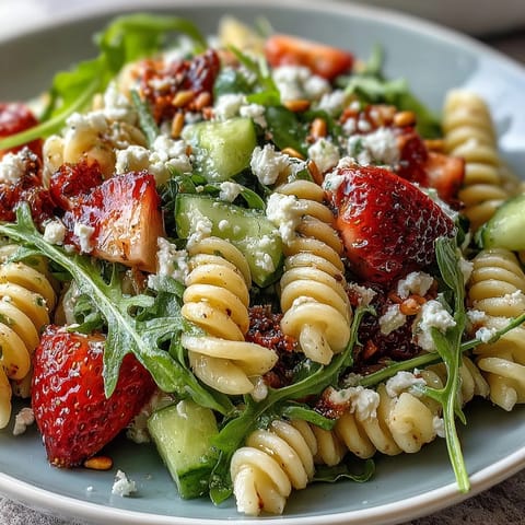 Spring Pasta Strawberries Feta Arugula