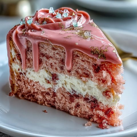 Elegant bridal shower rosé velvet cake with creamy frosting and shimmering gold drip, perfect for celebrations.