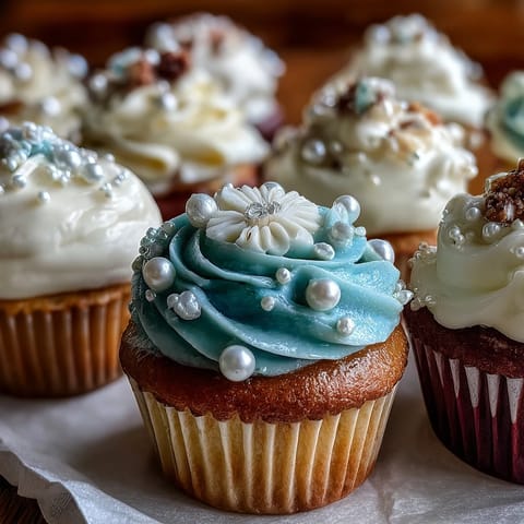 Delicate Cancer birthday cupcakes topped with shimmery pearl fondant, beautifully decorated for celebrations.