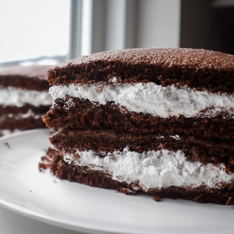 Freshly baked chocolate Whoopie Pies, a classic treat, are stacked, ready to be enjoyed as a perfect snack.
