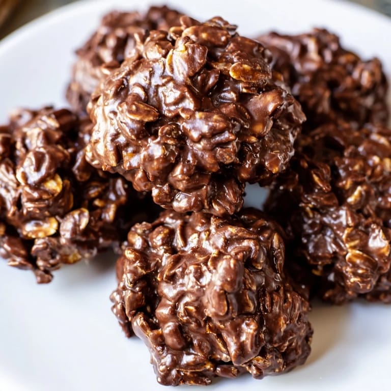 Warm, freshly dropped No-Bake Chocolate Oatmeal Cookies, delicious with a creamy peanut butter flavor.