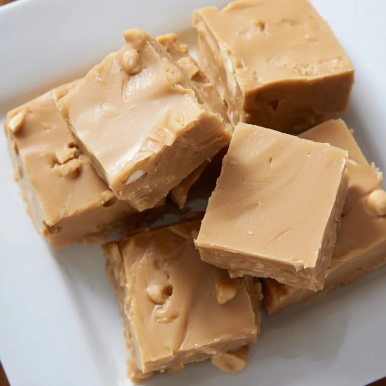A close-up of decadent peanut butter fudge with a smooth, melt-in-your-mouth texture, simply irresistible.
