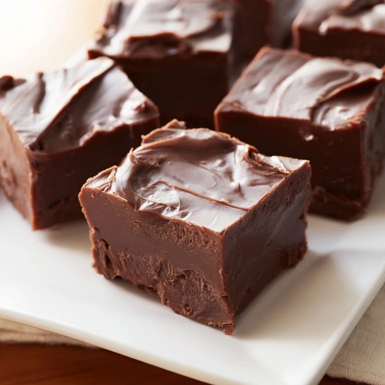Close-up of freshly cut fudge reveals a smooth, creamy texture, perfect for dessert enjoyment.