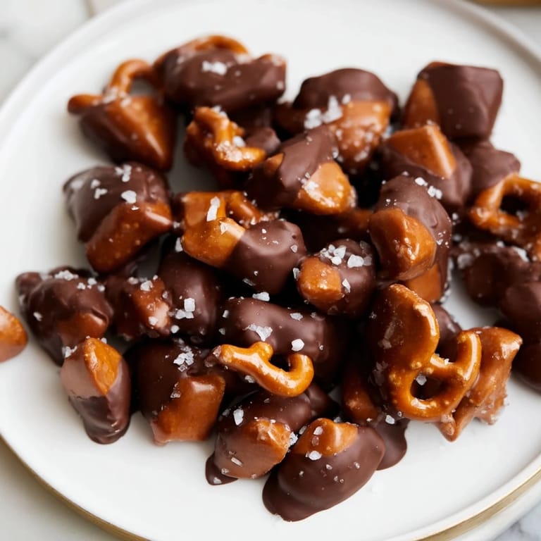 Golden-brown pretzel candy clusters, a delicious mix of salty pretzels and sweet caramel, perfect snack.