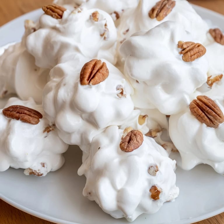 White and airy, the Divinity pieces boast chopped nuts and a sweet, sugary shine, ready to enjoy.