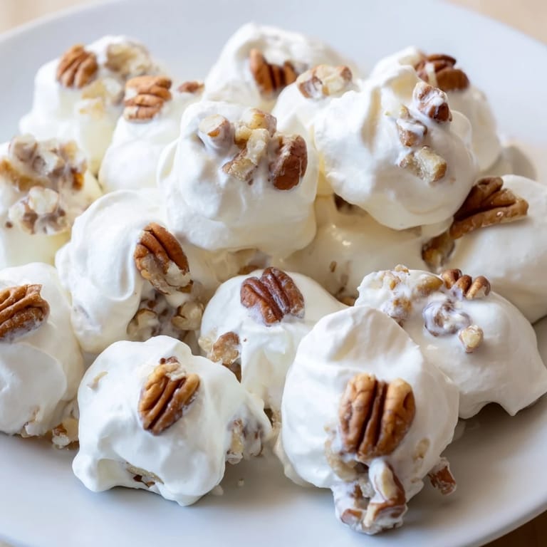 Freshly made Divinity, a classic Southern candy, shows light, fluffy texture and warm vanilla aroma.