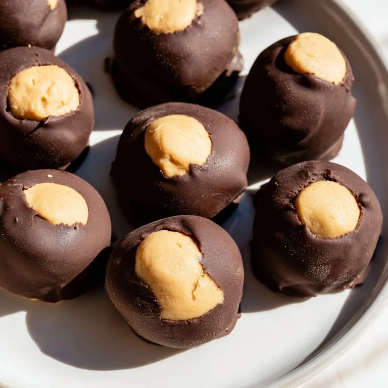 These rich, homemade buckeyes, partially dipped in chocolate, are ideal for sharing.