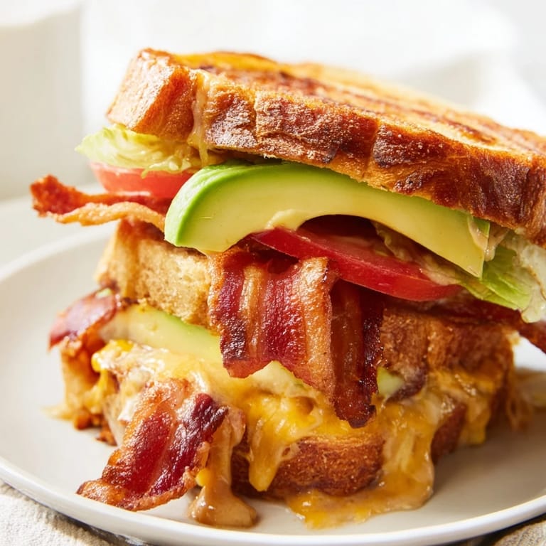 Crusty sourdough slices encase gooey cheese, crispy bacon, and creamy avocado in this hearty Avocado BLT Grilled Cheese.
