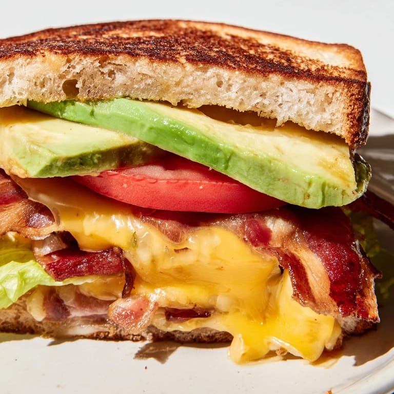 Buttery grilled sandwich with melted Monterey Jack, fresh tomato slices, crispy bacon, and avocado in the Avocado BLT Grilled Cheese.