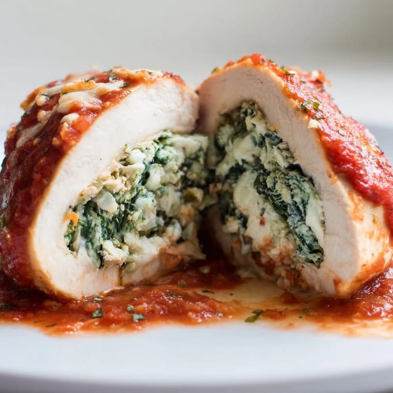 Overhead view of Spinach Ricotta Stuffed Chicken served on a white plate, ready for a delicious Italian dinner.
