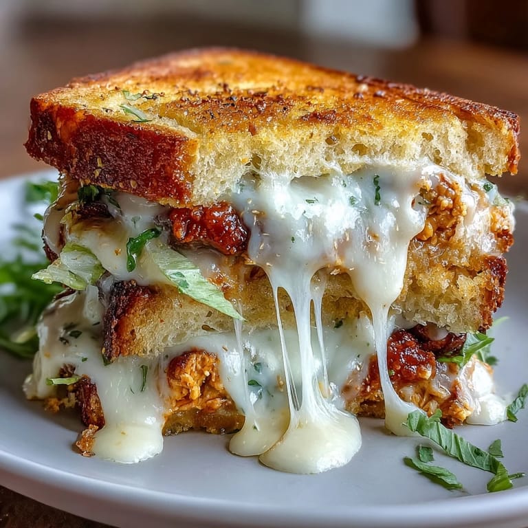 Spicy Buffalo Chicken Caesar sandwich perfection, a crispy, cheesy, savory delight.