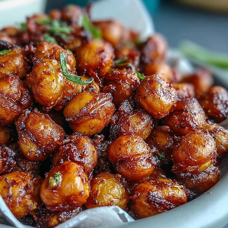 Crispy chickpea snack fresh from the oven, seasoned with cumin and garlic on a baking sheet.