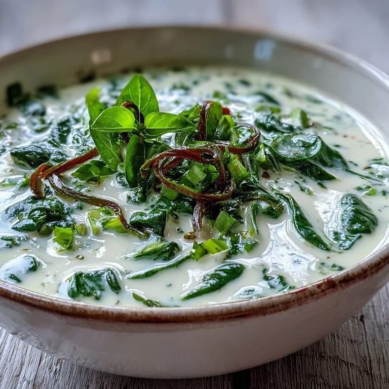 Steaming spinach coriander lemongrass soup in a rustic bowl, highlighting the smooth texture and fresh herbal ingredients.