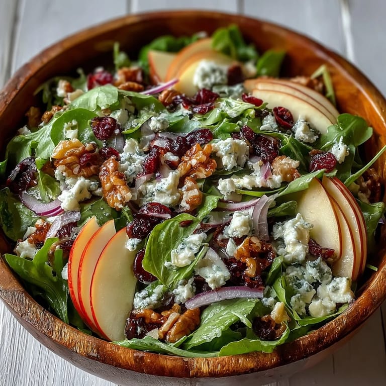A refreshing Mixed Greens and Apple Bowl featuring sliced apples, toasted walnuts, and crumbled goat cheese on a bed of mixed greens.  