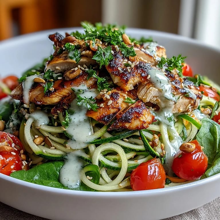 Two servings of Spiralized Vegetable Bowl with spiralized veggies, cherry tomatoes, and sesame seeds on a rustic kitchen counter.