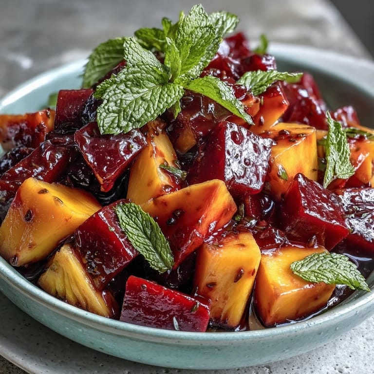 Colorful tropical fruit display featuring ripe mango, pineapple, and assorted fruits arranged for a refreshing party centerpiece, served with a creamy yogurt dipping sauce.
