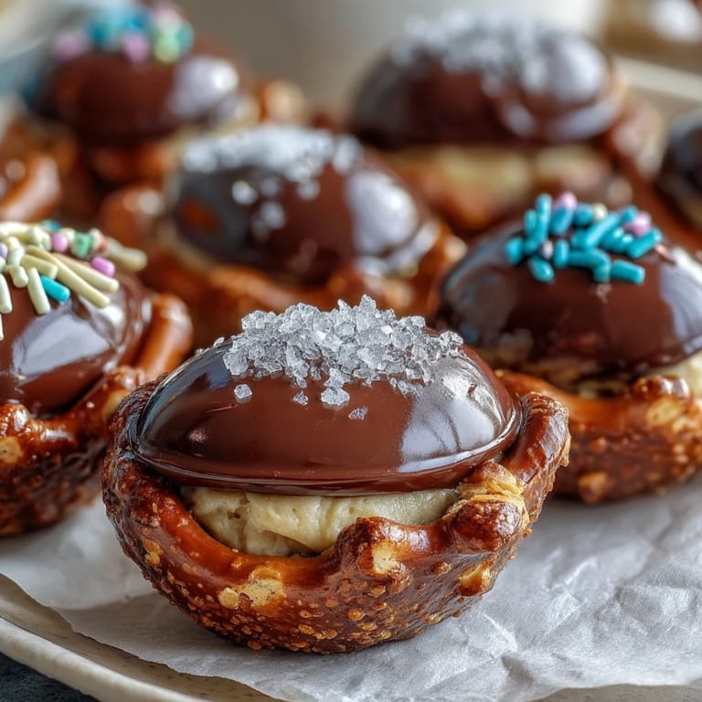 These peanut butter eggs feature a salty pretzel crust, smooth peanut butter center, and decadent chocolate coating for a festive dessert.