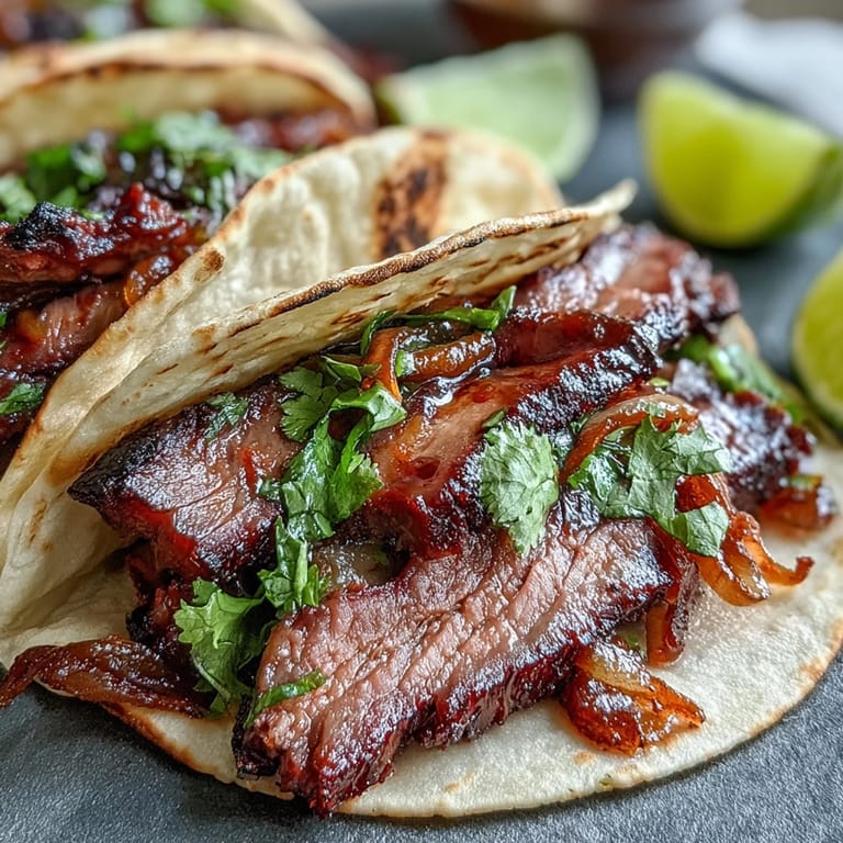 Delicious Smoked Brisket Tacos with tangy toppings, a flavor explosion awaits.