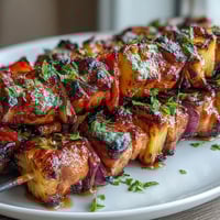 Grilled Pineapple Chicken Skewers with juicy chicken and caramelized pineapple, perfect for a tropical summer barbecue.