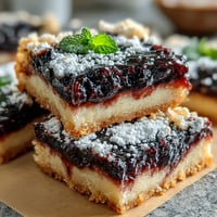 Tangy blackberry lemon bars, a swirl of fruit atop buttery shortbread.
